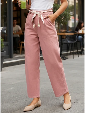 Dámske nohavice s vysokým pásom v ružovej farbe FashionStreet UY2904 Dámske nohavice s vysokým pásom v ružovej farbe FashionStreet UY2904