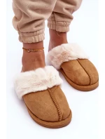 Damskie Papcie Klapki z Futerkiem Camel Pinky