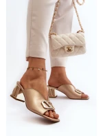 Eleganckie Klapki Damskie Na Obcasie Laura Messi 2771 Złote