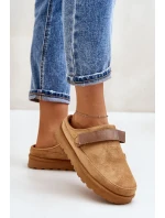 Dámske zateplené papuče s kožušinovou platformou Camel Azida