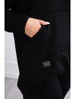 Zateplená mikina s dlhým chrbtom a kapucňou čierna