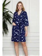 Dámsky župan Y19252 tm. modrý s rybičkami - La Penna