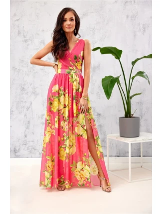 Dámske šaty SUK0361 pink-yellow - Roco Fashion Dámske šaty SUK0361 pink-yellow - Roco Fashion