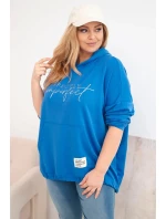 Dámska mikina Plus Size s kapucňou a potlačou strieborná