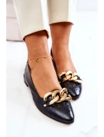 Skórzane Wężowe Czółenka Czarne Elissabeth