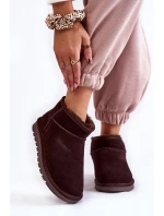 Damskie Zamszowe Niskie Śniegowce Brązowe Shelie