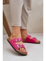 Materiałowe Klapki Na Korkowej Podeszwie Z Klamrami Fuksja Atera