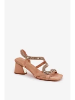 Sandały Damskie Na Słupku Z Kryształkami Artiker 56C1374 Beżowe