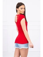 Blúzka s čipkovým výstrihom červená