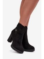 Ocieplane Botki Damskie Na Słupku Z Ozdobnym Paskiem Czarne Zayna