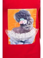 Šaty s 3D grafikou, čipková červená