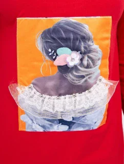 Šaty s 3D grafikou, čipková červená