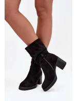 Dámské kotníkové boty s řasením na sloupku Vyhřívané Černé Amoria