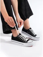 Praktické dámske čierne tenisky bez podpätku Praktické dámske čierne tenisky bez podpätku