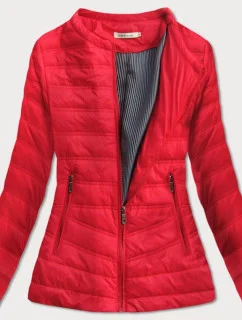 Červená prešívaná bunda s okrúhlym výstrihom (S-111)