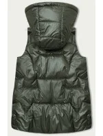 Dámska vesta v khaki farbe s kapucňou (B8171-11)