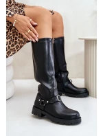 Ocieplane Kozaki Damskie Na Zamek Eko Skórzane Czarne Tialethe