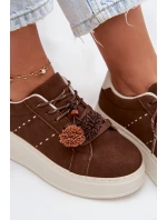 Dámské tenisky na platformě s ozdobnými pompony čokoládové Corinna