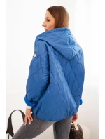 Dámska prešívaná bunda s kapucňou denimová modrá