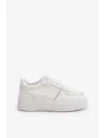 Sneakersy Damskie Na Platformie Z Ozdobnym Sznurowaniem Białe Mistra