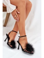 Sandały Damskie Na Szpilce Z Piórami Czarne Xaliope