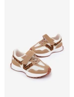 Sneakersy Dziecięce Na Rzep Panterka Ciemnobeżowe Tezzu