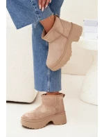 Śniegowce Damskie Niskie Wsuwane Ocieplane Futerkiem Khaki Mavelle