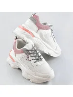 Bielo-ružové dámske šnurovacie športové topánky (LU-3)
