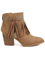Dámske kovbojské členkové topánky so strapcami, zateplené, farba camel, M. Daszyński Dámske kovbojské členkové topánky so strapcami, zateplené, farba camel, M. Daszyński