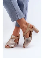 Sandały Damskie Na Słupku Z Eko Skóry Złote Queenmarie