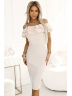 599-1 CARMEN Priliehavé midi šaty v španielskom štýle - béžové