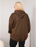 Dámska mikina z viskózy vo veľkosti plus size s kapucňou a ozdobnými pásikmi, hnedá Dámska mikina z viskózy vo veľkosti plus size s kapucňou a ozdobnými pásikmi, hnedá