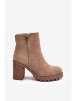 Damskie Zamszowe Botki Na Słupku Z Ozdobą Beżowe Strong