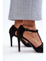 Sandały Damskie Na Szpilce Z Eko Zamszu Czarne Obdaria