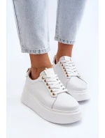 Damskie Skórzane Sneakersy Na Platformie CheBello 4367 Białe