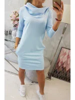 Šaty s kapucňou a vreckami modré