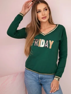 Dámska mikina s kapucňou s flitrovým nápisom zelená