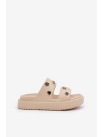 Piankowe Klapki Damskie Z Przypinkami Beżowe Ravanala