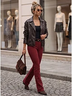 Dámske džínsy so rozšírenými nohavicami, s opaskom a vysokým pásom, vínové, FashionStreet UY3111 Dámske džínsy so rozšírenými nohavicami, s opaskom a vysokým pásom, vínové, FashionStreet UY3111