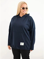 Dámska mikina Plus Size z viskózy s kapucňou a klokaním vreckom, námornícka modrá Dámska mikina Plus Size z viskózy s kapucňou a klokaním vreckom, námornícka modrá