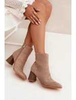 Botki Damskie Z Eko Zamszu Na Słupku Zamek Beżowe Zelita