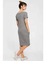 B050 Midi šaty s vreckami vo šve - sivé
