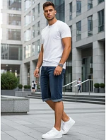 Pánske džínsové šortky s elastickým pásom tmavomodré FashionStreet SX2613