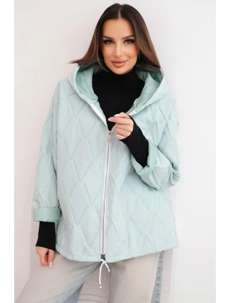 Dámska jarná prešívaná bunda s kapucňou a zipsom light mint