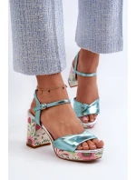 Sandały Damskie Na Słupku W Kwiaty D&A CR980 Błękitne