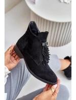 Zateplená nízka členková obuv s ozdobou na zips S.Barski Black