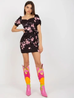 Dámske šaty LK SK 508641.29 Čierne s ružovým vzorom - FPrice