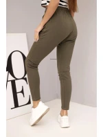 Dámske tepláky s elastickým pásom a šnúrkou na stiahnutie khaki