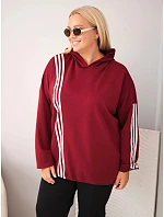 Dámska mikina Plus Size z viskózy s kapucňou a ozdobnými pruhmi, bordová farba Dámska mikina Plus Size z viskózy s kapucňou a ozdobnými pruhmi, bordová farba