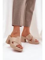 Lekkie Klapki Na Słupku Z Eko Skóry Jasnobeżowe Kacaria